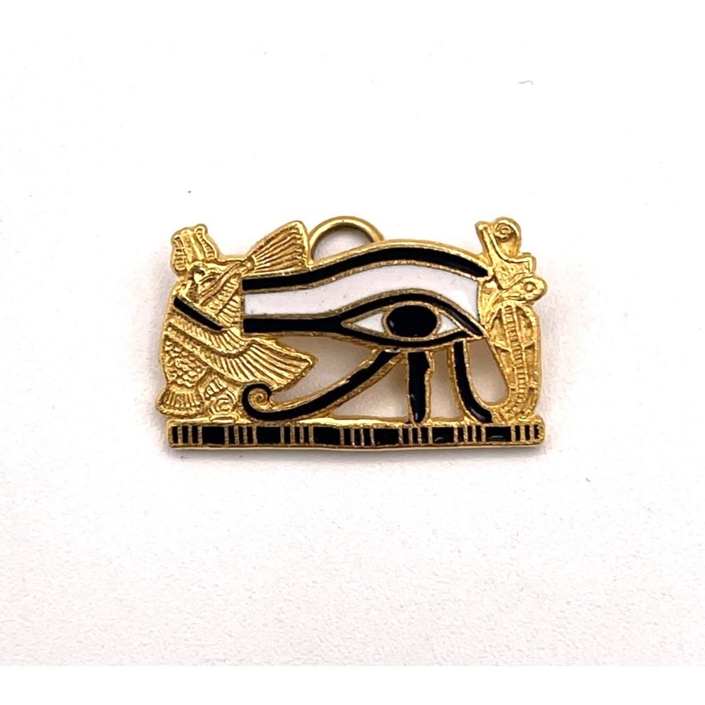1976 MMA King Tut Egyptian Revival Eye of Horus Gold Tone Enamel Pendant Charm